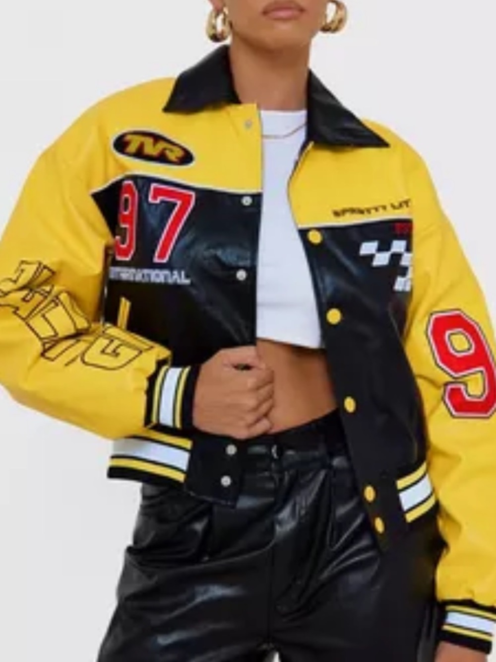 PRETTYLITTLETHING Oregon Road Racing Jacket in Yellow Colorblock